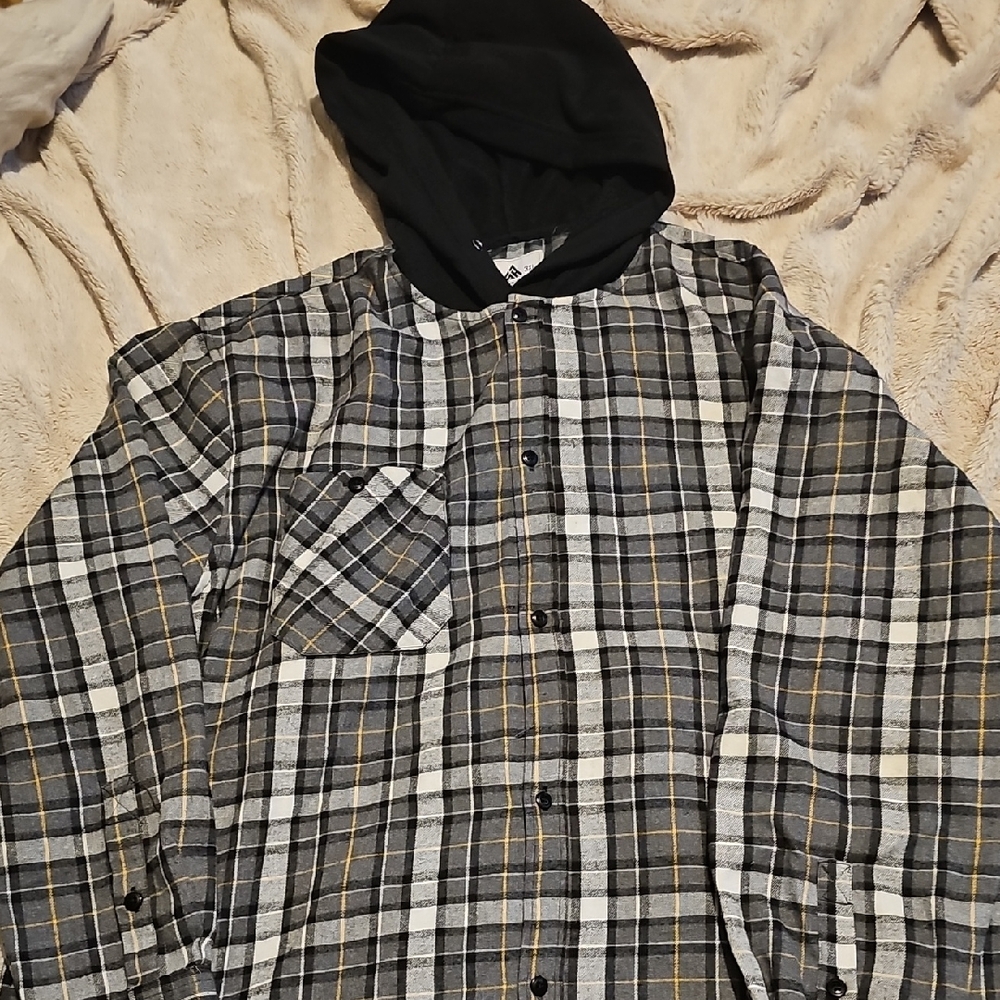 Plaid Button-Up Shirt Shacket with Hood